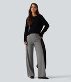 Mid Rise Wide Leg Work Trousers with Pockets — Silent Storm — view 6