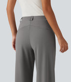 Mid Rise Wide Leg Work Trousers with Pockets — Silent Storm — view 5