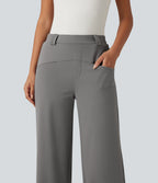 Mid Rise Wide Leg Work Trousers with Pockets — Silent Storm — view 4
