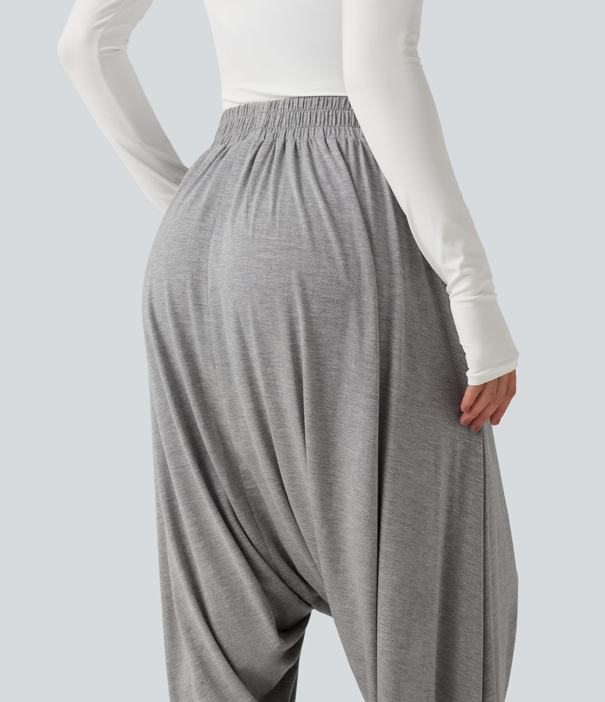 High Waisted Relaxed Casual Jogger with Pockets — Gray White Mix — view 5