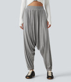 High Waisted Relaxed Casual Jogger with Pockets — Gray White Mix — view 3