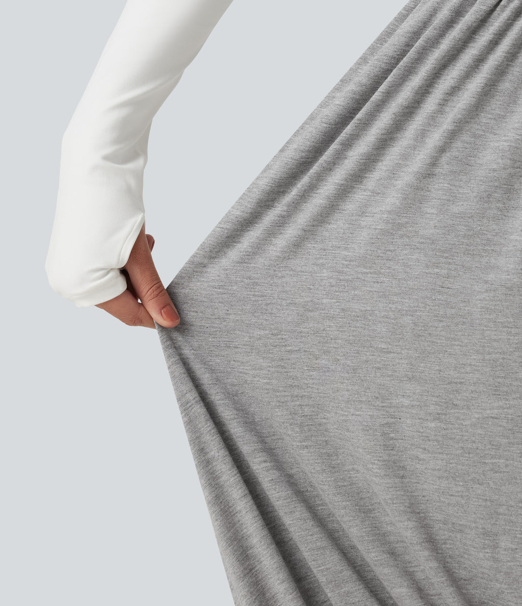 High Waisted Relaxed Casual Jogger with Pockets — Gray White Mix — view 7