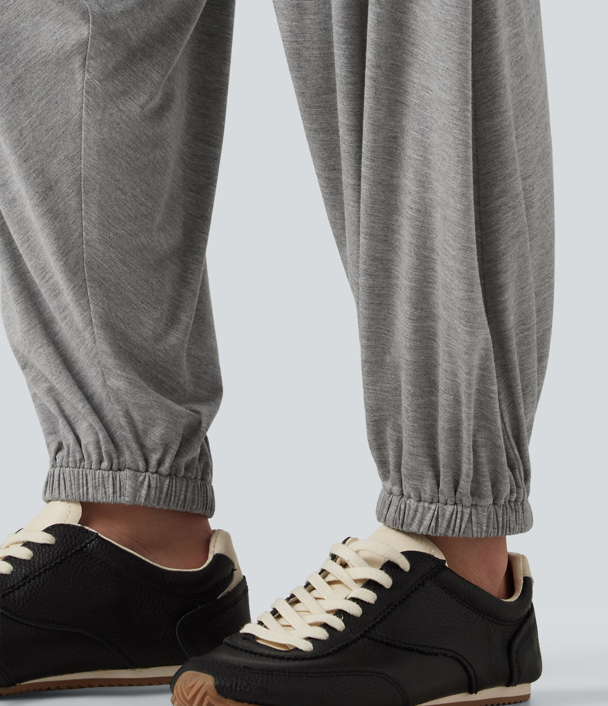 High Waisted Relaxed Casual Jogger with Pockets — Gray White Mix — view 6
