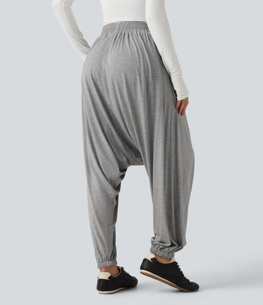 High Waisted Relaxed Casual Jogger with Pockets — Gray White Mix — view 2