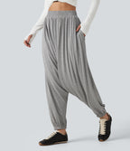 High Waisted Relaxed Casual Jogger with Pockets — Gray White Mix — view 1