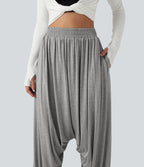 High Waisted Relaxed Casual Jogger with Pockets — Gray White Mix — view 4