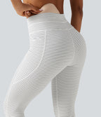 High Waisted Butt Lifting Drawstring Stripe Yoga Leggings with Pockets — Zebra Ripple — view 6