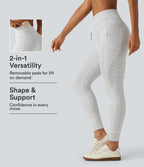 High Waisted Butt Lifting Drawstring Stripe Yoga Leggings with Pockets — Zebra Ripple — view 1