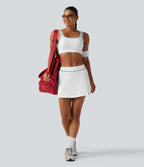 Light Support Square Neck Built-in Bra Waffle Workout Sports Bra — White — view 6