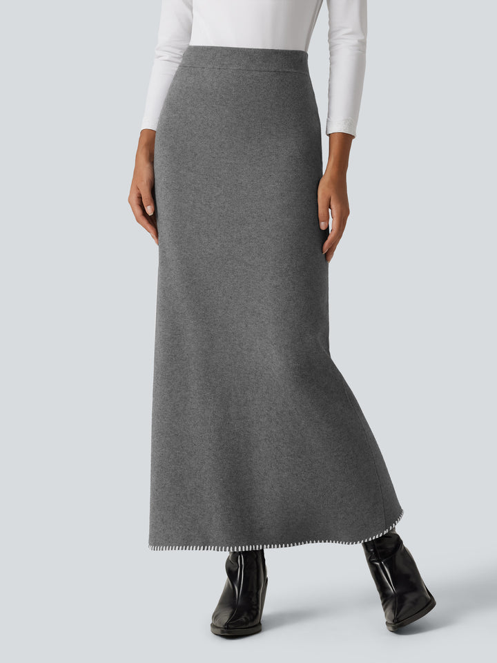 High Waisted Split Midi Work Pencil Sweater Skirt — Gull — view 1