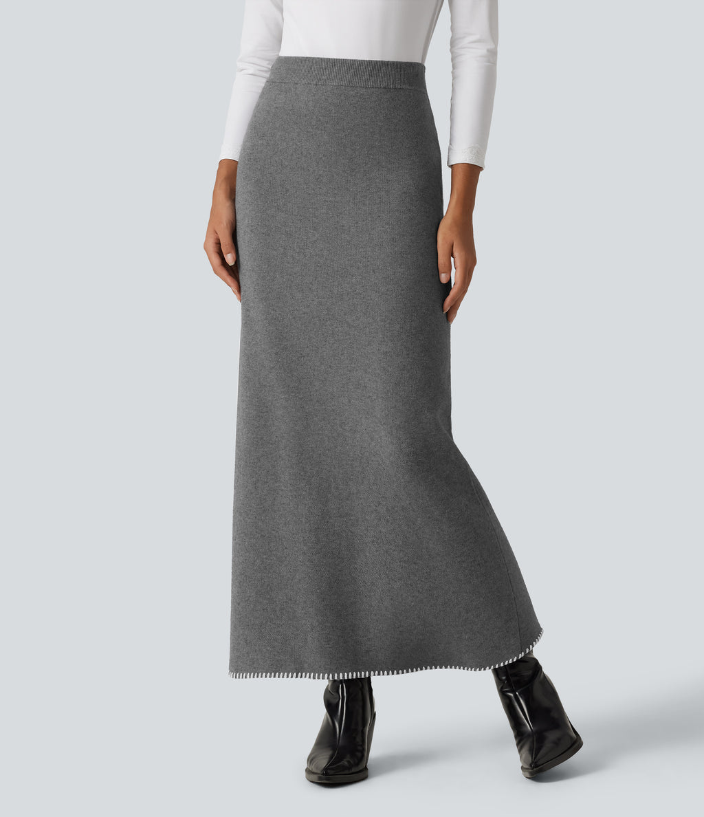 High Waisted Split Midi Work Pencil Sweater Skirt — Gull — view 1