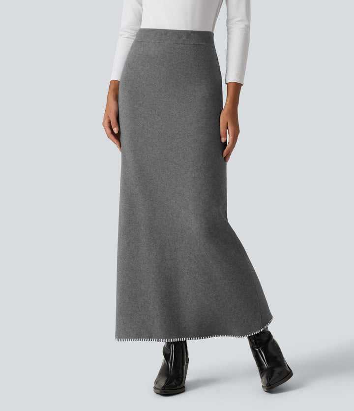 High Waisted Split Midi Work Pencil Sweater Skirt — Gull — view 1