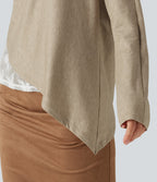 Off Shoulder Long Sleeve Contrast Lace Color Block Casual Top — Khaki Floral Yarn — view 7