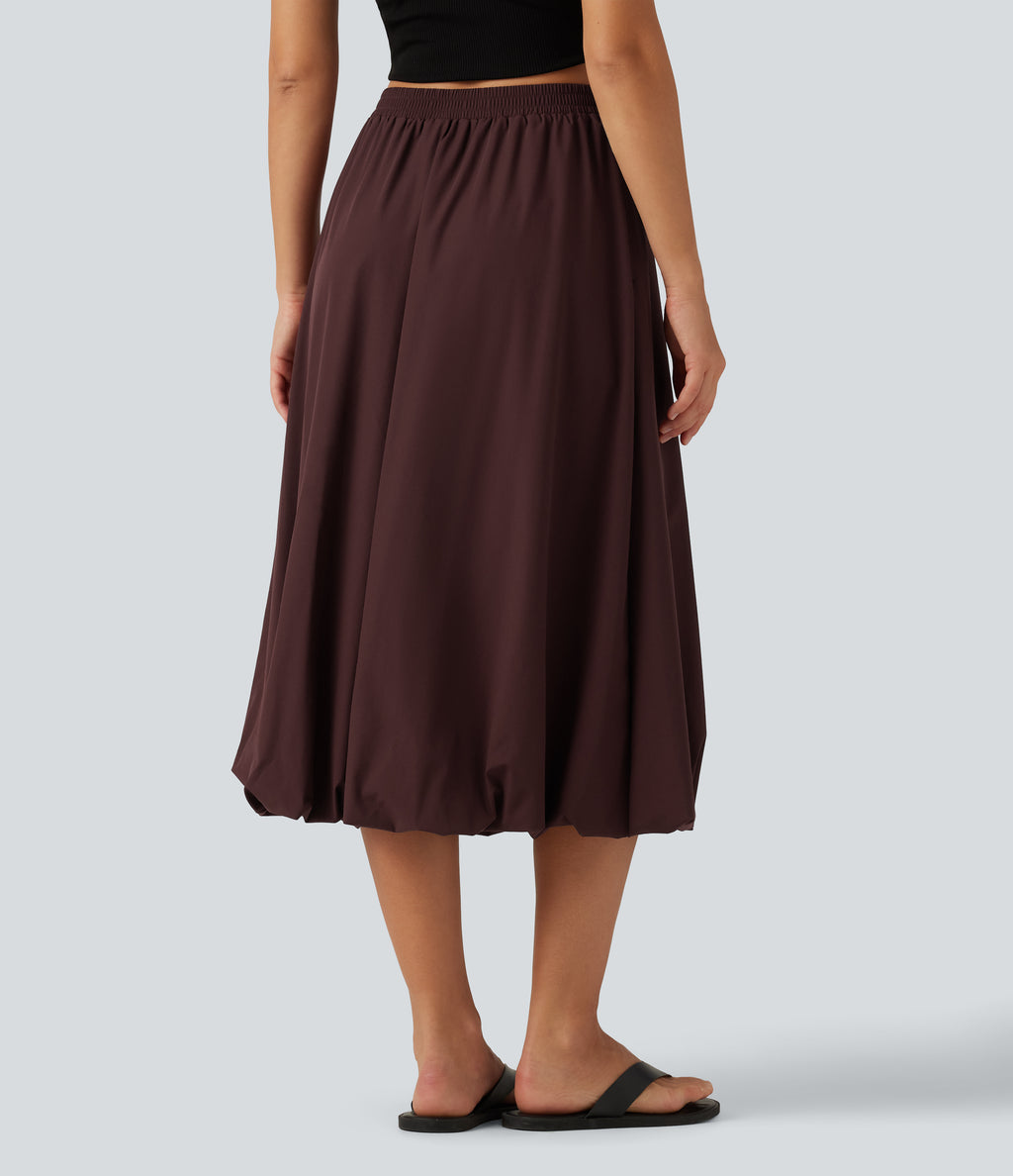 High Waisted A-Line Midi Casual Skirt with Pockets — Decadent Chocolate — view 2