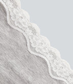 Ribbed Off Shoulder Long Sleeve Ruched Contrast Lace Casual Top — Fog Gray — view 8