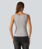 Ribbed Short Sleeve Asymmetric Casual Top — Fog Gray — view 6