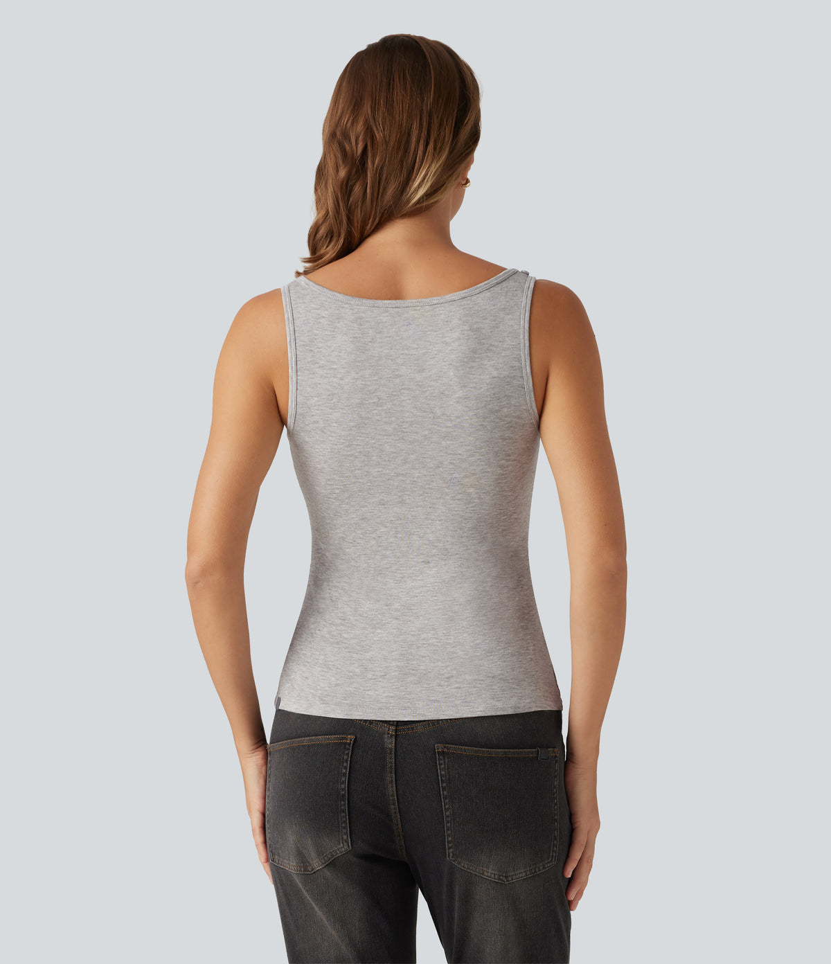 Ribbed Short Sleeve Asymmetric Casual Top — Fog Gray — view 6