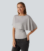 Ribbed Short Sleeve Asymmetric Casual Top — Fog Gray — view 3