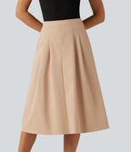 High Waisted A-Line Midi Work Skirt with Pockets — Candied Ginger — view 5