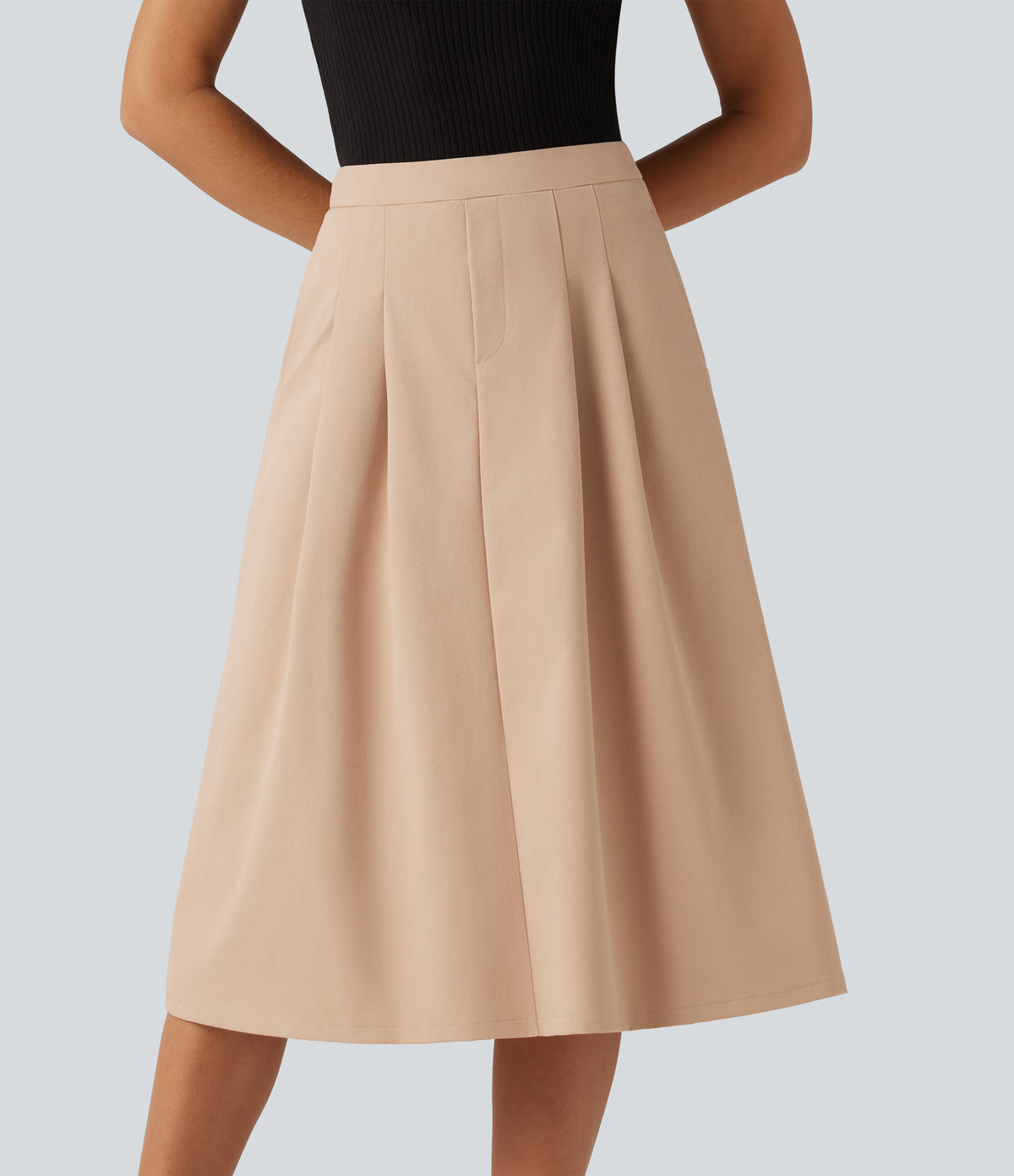 High Waisted A-Line Midi Work Skirt with Pockets — Candied Ginger — view 5