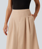 High Waisted A-Line Midi Work Skirt with Pockets — Candied Ginger — view 7