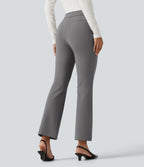 High Waisted Pintuck Bootcut Work Trousers with Pockets — Putty Gray — view 2