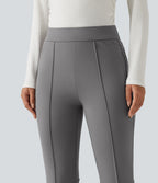 High Waisted Pintuck Bootcut Work Trousers with Pockets — Putty Gray — view 4