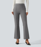 High Waisted Pintuck Bootcut Work Trousers with Pockets — Putty Gray — view 3