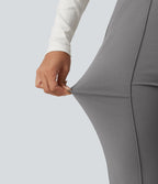 High Waisted Pintuck Bootcut Work Trousers with Pockets — Putty Gray — view 6