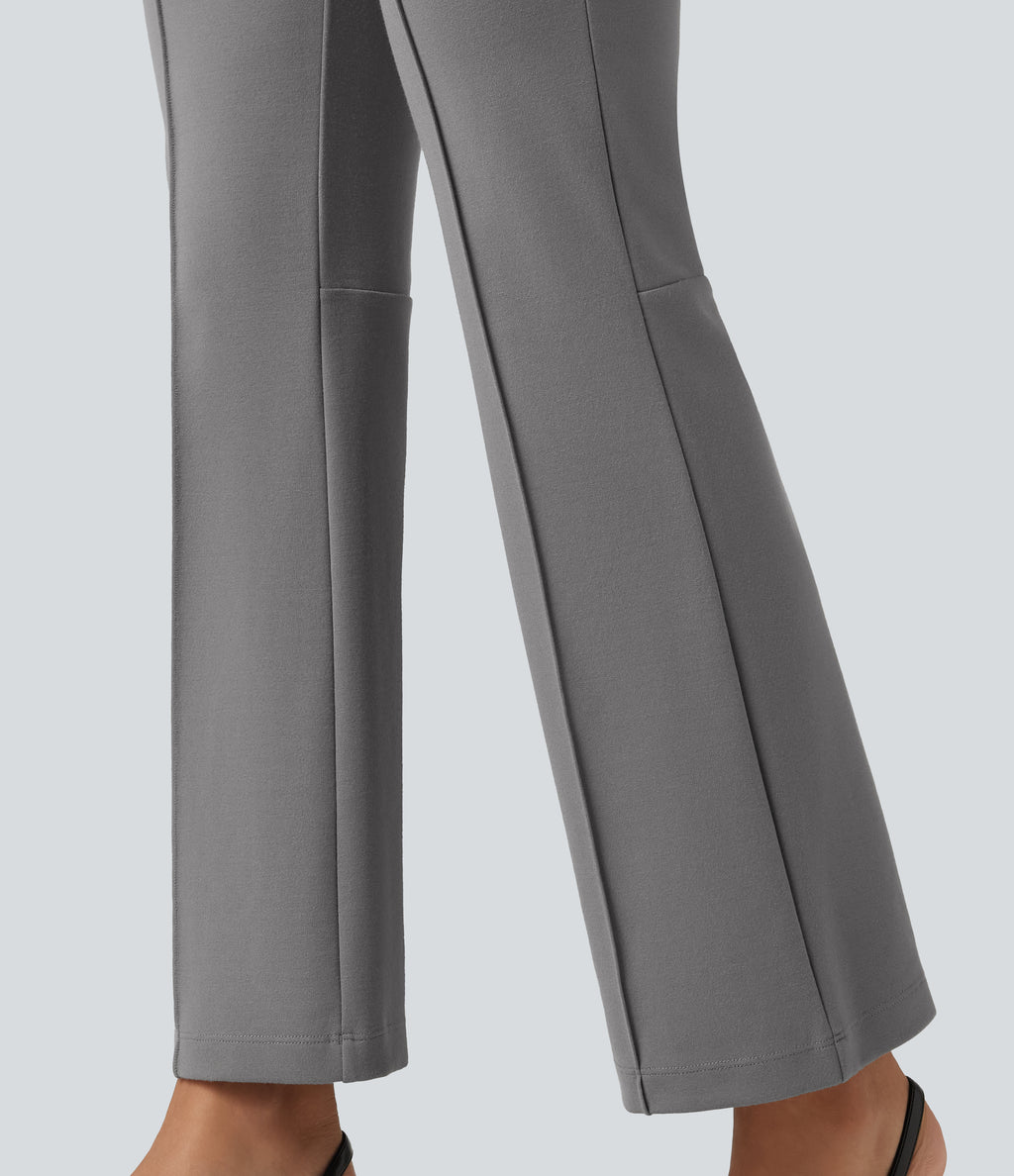 High Waisted Pintuck Bootcut Work Trousers with Pockets — Putty Gray — view 7