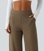 High Waisted Barrel Leg Curved Hem Quick Dry Dance Trousers with Pockets-UPF40+ — Shitake — view 5