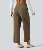 High Waisted Barrel Leg Curved Hem Quick Dry Dance Trousers with Pockets-UPF40+ — Shitake — view 2