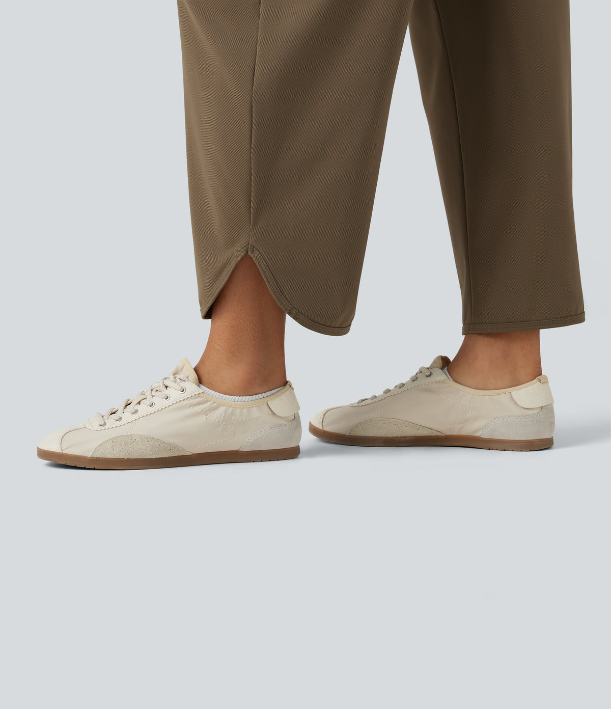 High Waisted Barrel Leg Curved Hem Quick Dry Dance Trousers with Pockets-UPF40+ — Shitake — view 6