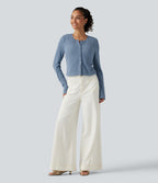 Ribbed Knit Round Neck Long Sleeve Lounge Top — Deep Aqua — view 7