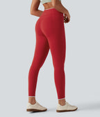 High Waisted Crossover Color Block Yoga Leggings with Pockets — Salsa — view 2