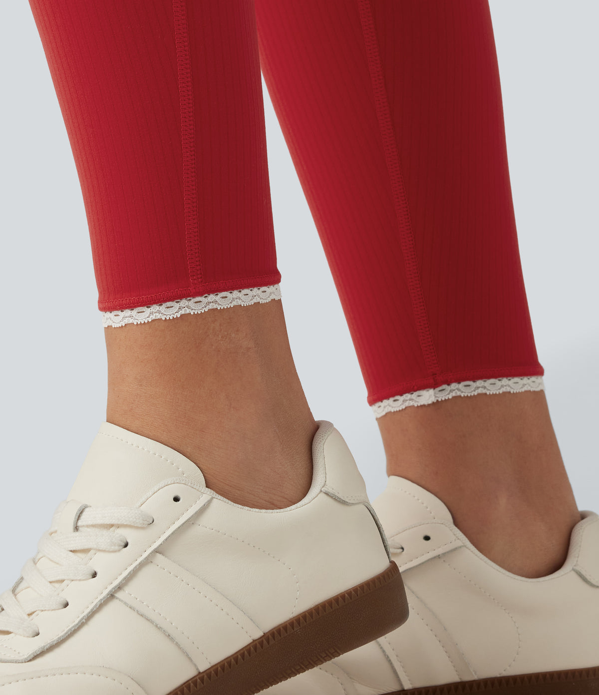 High Waisted Crossover Color Block Yoga Leggings with Pockets — Salsa — view 6