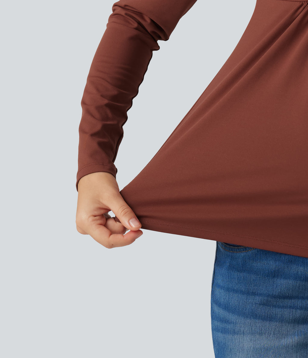 Boat Neck Long Sleeve Crossover Casual Maternity Top — Maple Syrup — view 6
