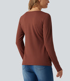 Boat Neck Long Sleeve Crossover Casual Maternity Top — Maple Syrup — view 2