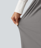 High Waisted Pleated Wide Leg Work Trousers with Pockets — Silent Storm — view 6