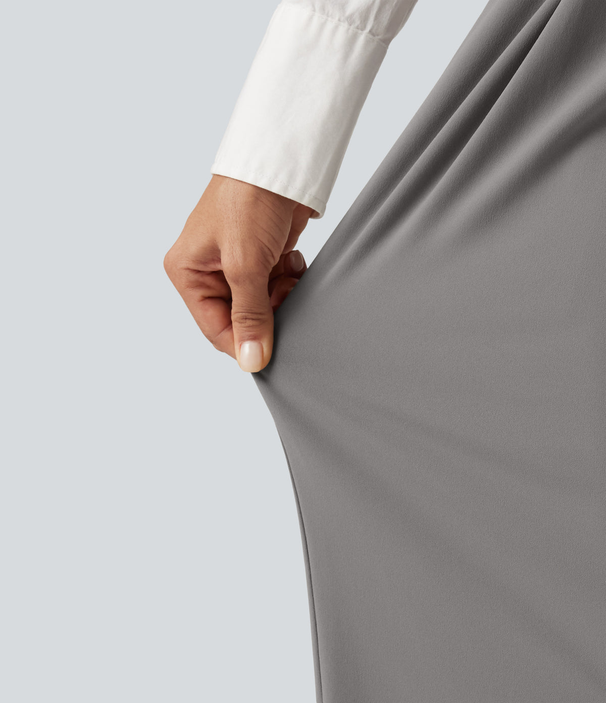 High Waisted Pleated Wide Leg Work Trousers with Pockets — Silent Storm — view 6