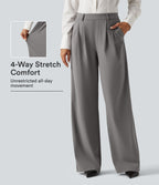 High Waisted Pleated Wide Leg Work Trousers with Pockets — Silent Storm — view 1