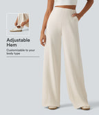 High Waisted Wide Leg Casual Sweatpants with Pockets — Milk Tea Apricot — view 1