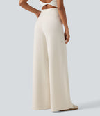 High Waisted Wide Leg Casual Sweatpants with Pockets — Milk Tea Apricot — view 2