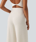 High Waisted Wide Leg Casual Sweatpants with Pockets — Milk Tea Apricot — view 4