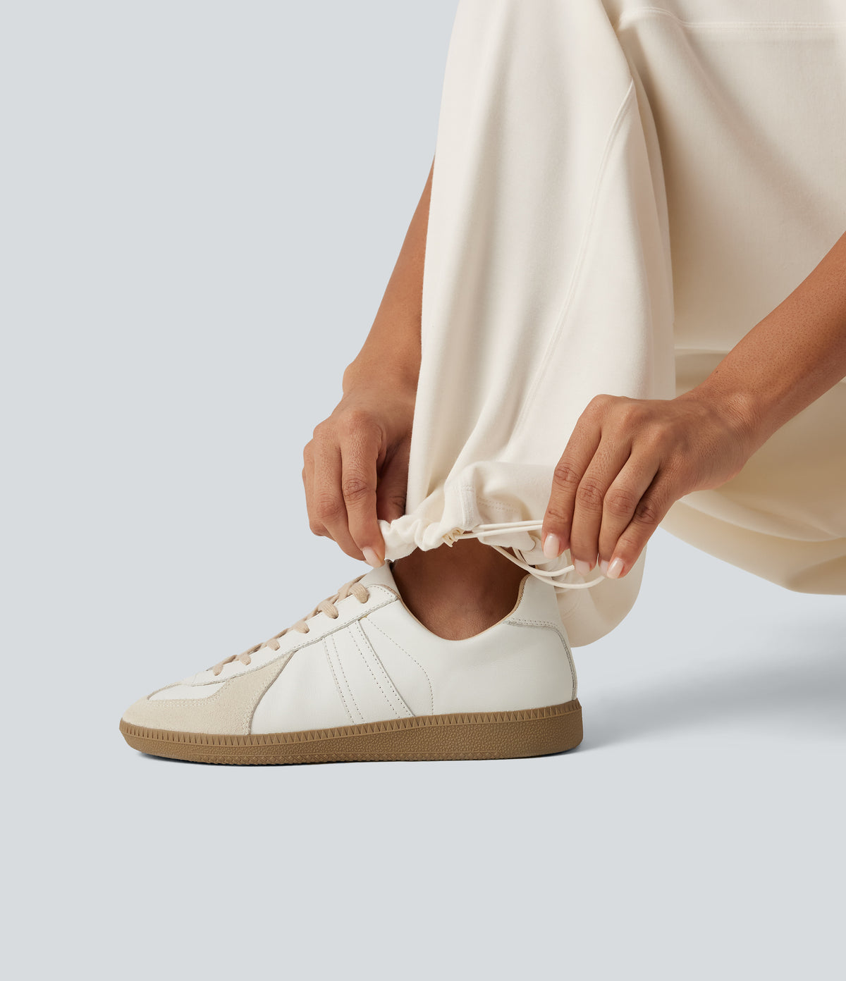 High Waisted Wide Leg Casual Sweatpants with Pockets — Milk Tea Apricot — view 7