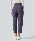 High Waisted Ruched Tapered Quick Dry Running Trousers with Pockets — Charcoal Blue — view 3