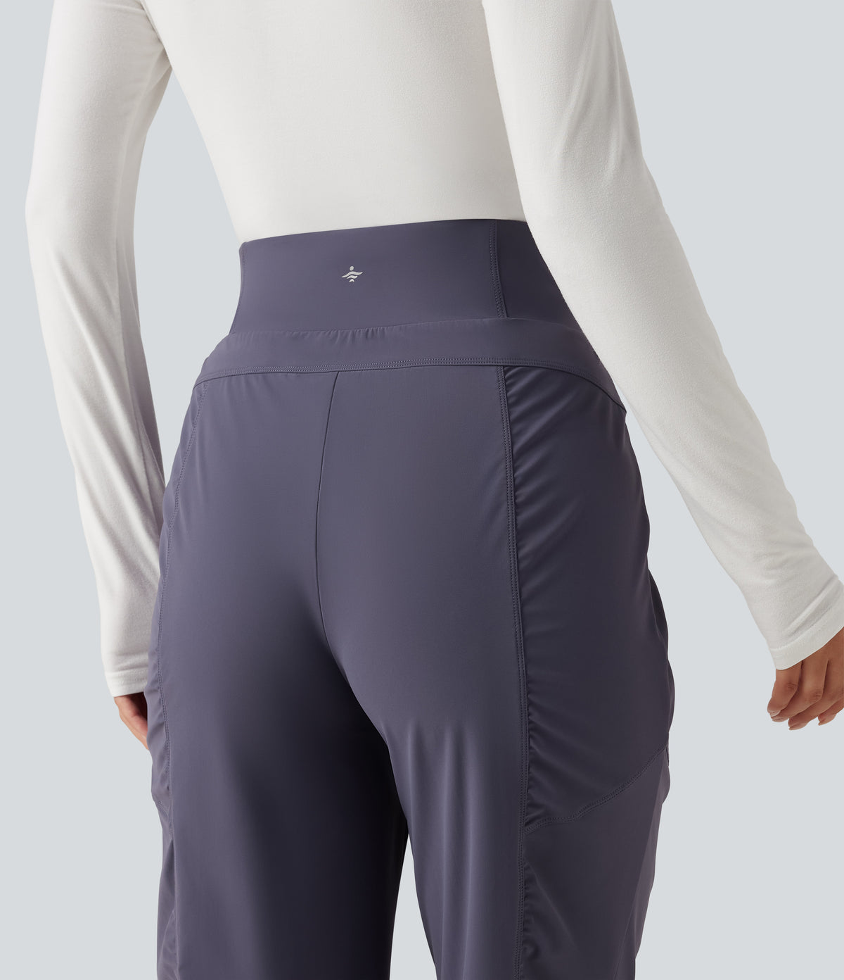 High Waisted Ruched Tapered Quick Dry Running Trousers with Pockets — Charcoal Blue — view 5