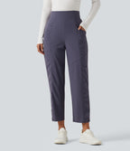 High Waisted Ruched Tapered Quick Dry Running Trousers with Pockets — Charcoal Blue — view 2