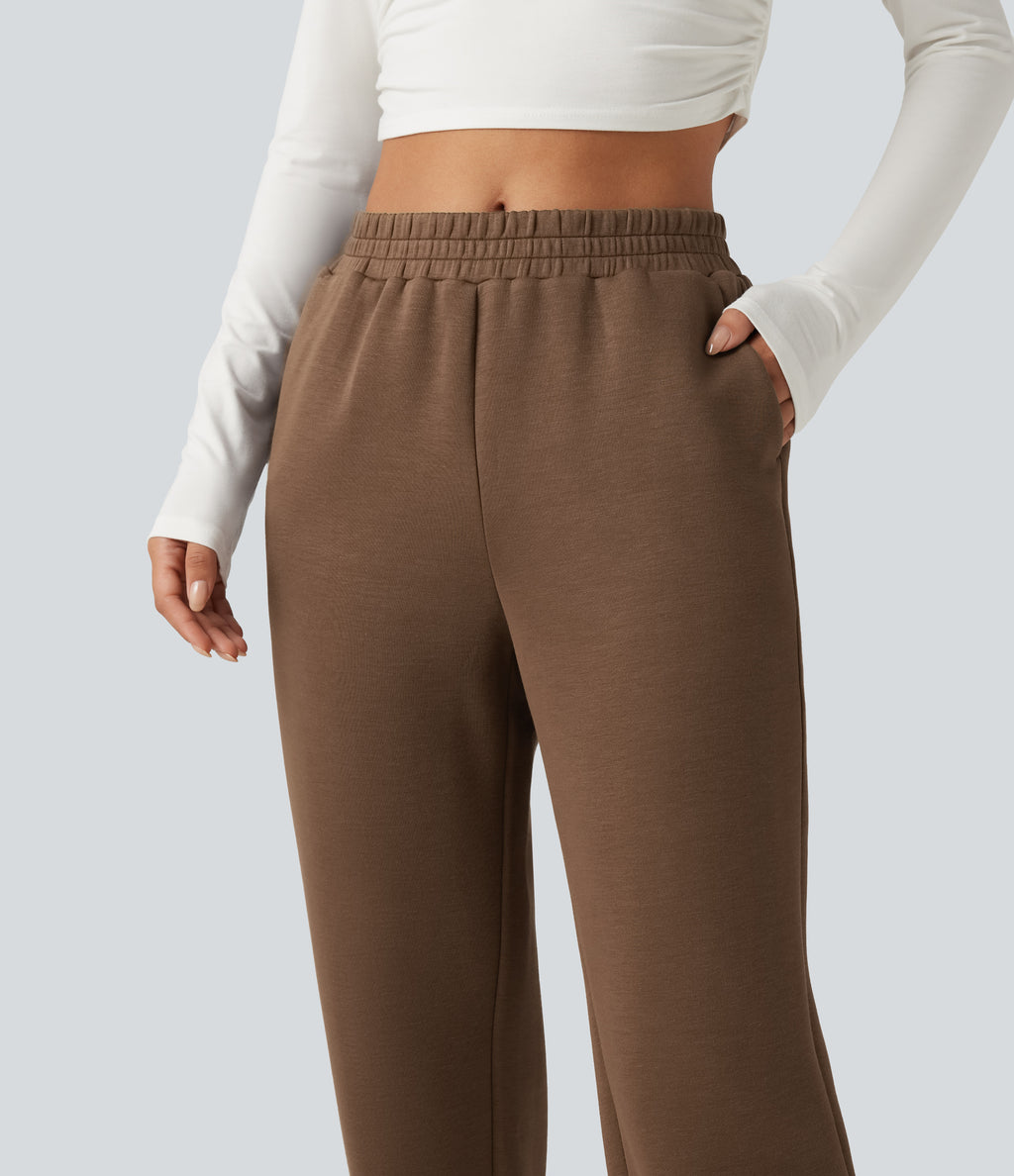 SpacerTek Mid Rise Tapered Casual Sweatpants with Pockets — Cocoa Brown — view 4