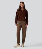 SpacerTek Mid Rise Tapered Casual Sweatpants with Pockets — Cocoa Brown — view 5